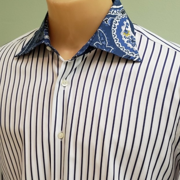 Etro Other - Etro men's blue stripe and paisley cotton shirt L